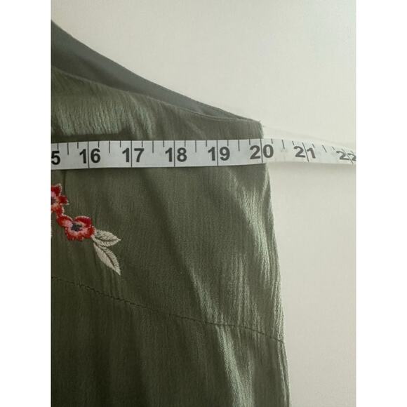 THML Melina Floral Embroidered Olive Dress Sz M Sleeveless Roses Boho Cottage - Picture 6 of 9